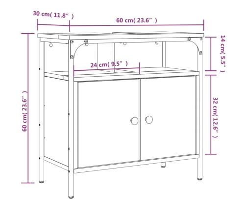 Armario para lavabo de baño madera ingeniería negro 60x30x60 cm