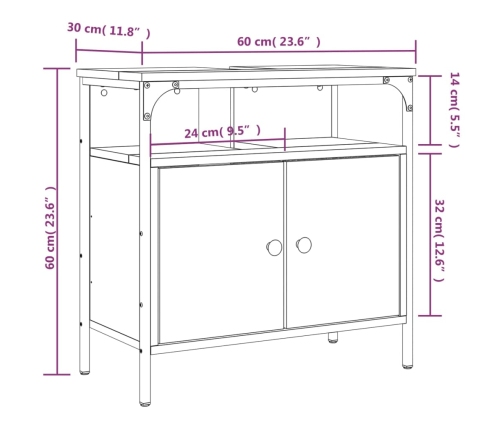 Armario lavabo baño madera ingeniería roble ahumado 60x30x60 cm