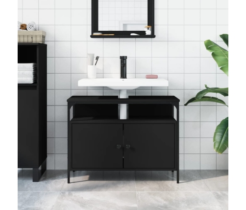 Armario para lavabo de baño madera ingeniería negro 80x30x60 cm