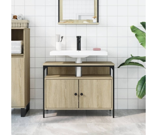 Armario lavabo baño madera ingeniería roble Sonoma 80x30x60 cm