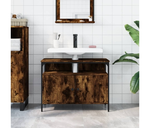 Armario lavabo baño madera ingeniería roble ahumado 80x30x60 cm