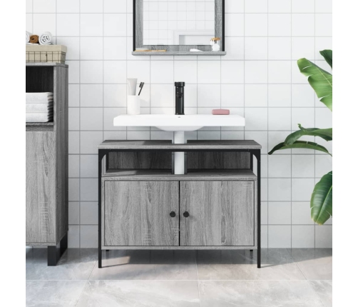 Armario lavabo baño madera ingeniería gris Sonoma 80x30x60 cm