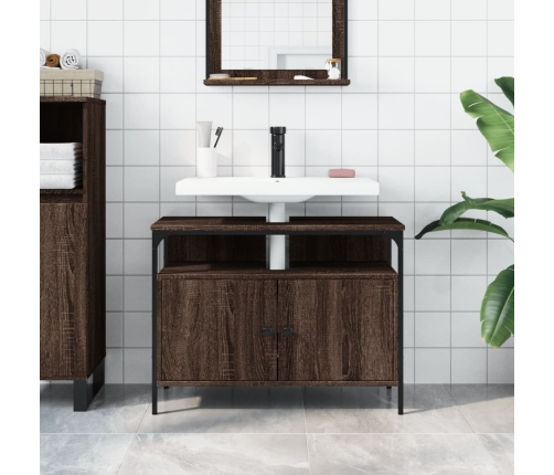 Armario lavabo baño madera ingeniería roble marrón 80x30x60 cm