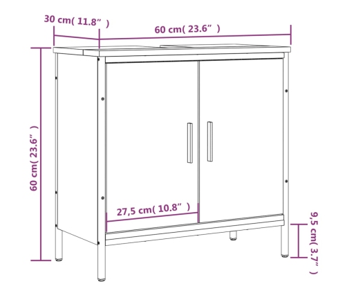 Armario para lavabo de baño madera ingeniería negro 60x30x60 cm