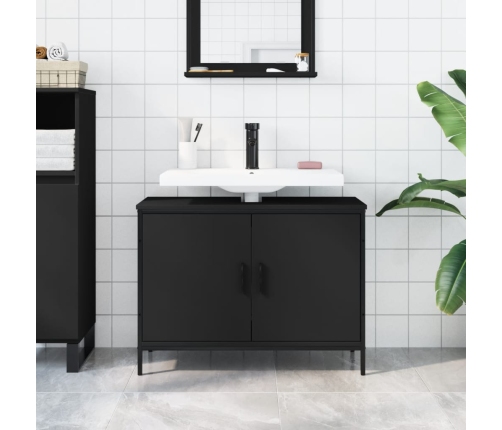 Armario para lavabo de baño madera ingeniería negro 80x30x60 cm