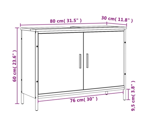 Armario para lavabo de baño madera ingeniería negro 80x30x60 cm