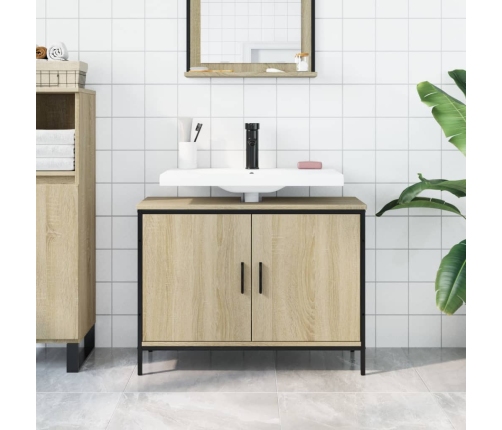 Armario lavabo baño madera ingeniería roble Sonoma 80x30x60 cm