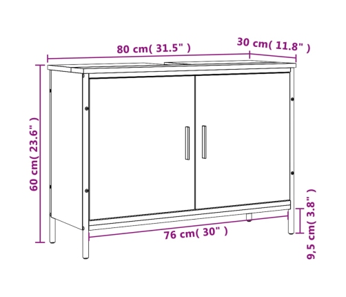 Armario lavabo baño madera ingeniería roble Sonoma 80x30x60 cm