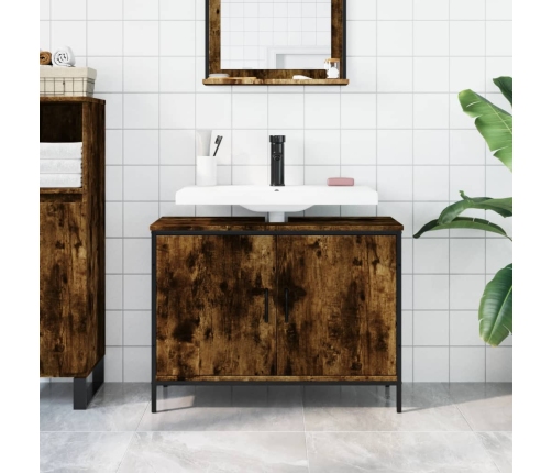 Armario lavabo baño madera ingeniería roble ahumado 80x30x60 cm