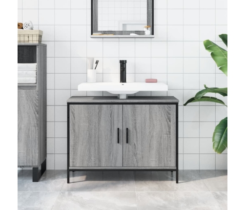 Armario lavabo baño madera ingeniería gris Sonoma 80x30x60 cm