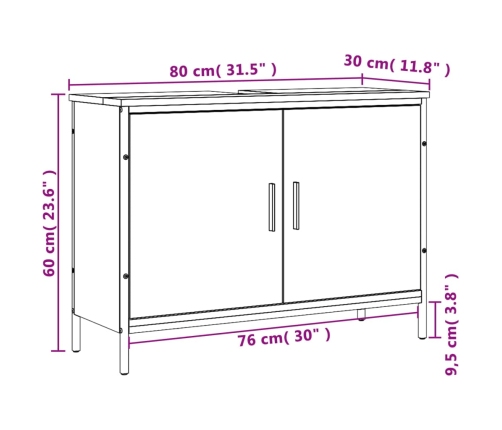 Armario lavabo baño madera ingeniería gris Sonoma 80x30x60 cm