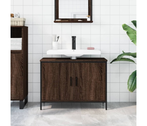 Armario lavabo baño madera ingeniería roble marrón 80x30x60 cm