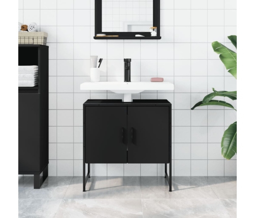 Armario para lavabo de baño madera ingeniería negro 60x33x60 cm