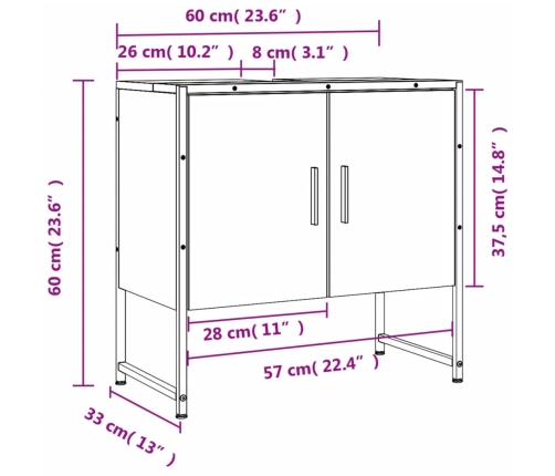 Armario para lavabo de baño madera ingeniería negro 60x33x60 cm