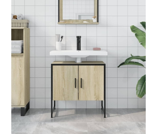 Armario lavabo baño madera ingeniería roble Sonoma 60x33x60 cm