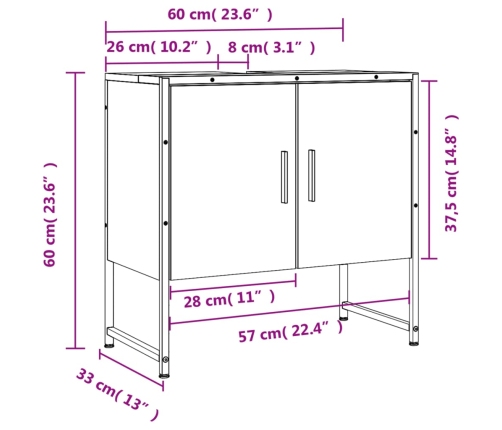 Armario lavabo baño madera ingeniería roble Sonoma 60x33x60 cm