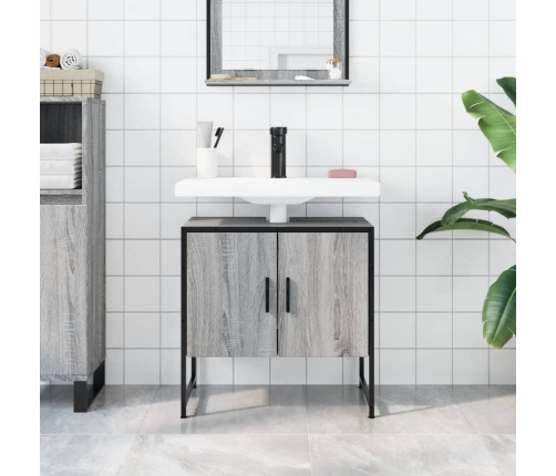 Armario lavabo baño madera ingeniería gris Sonoma 60x33x60 cm