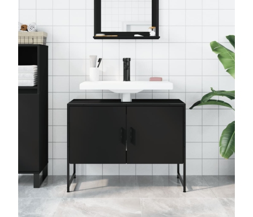 Armario de lavabo de baño madera ingeniería negro 80x33x60 cm