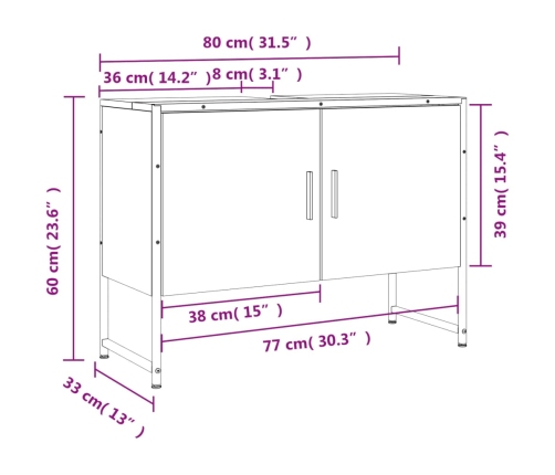 Armario de lavabo de baño madera ingeniería negro 80x33x60 cm