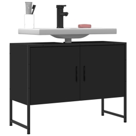 Armario de lavabo de baño madera ingeniería negro 80x33x60 cm