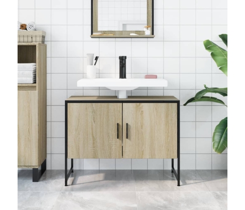 Armario lavabo baño madera ingeniería roble Sonoma 80x33x60 cm