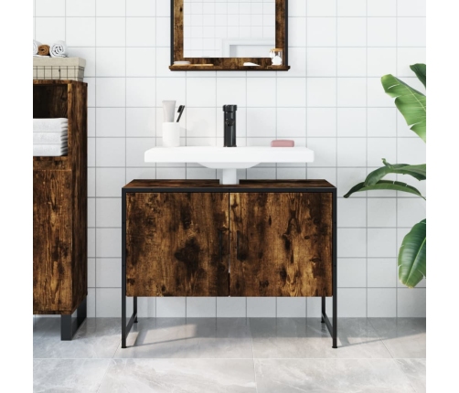 Armario lavabo baño madera ingeniería roble ahumado 80x33x60 cm