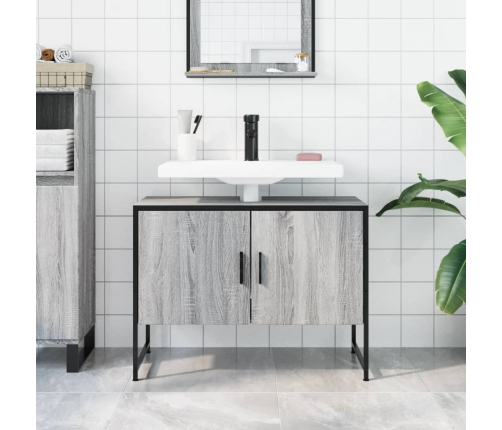 Armario lavabo baño madera ingeniería gris Sonoma 80x33x60 cm