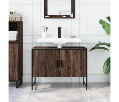 Armario lavabo baño madera ingeniería roble marrón 80x33x60 cm