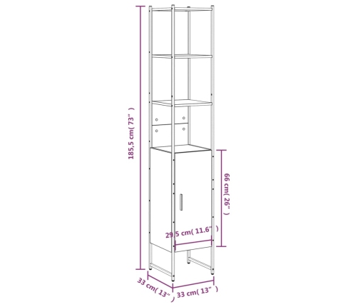 Armario de baño madera ingeniería roble Sonoma 33x33x185,5 cm