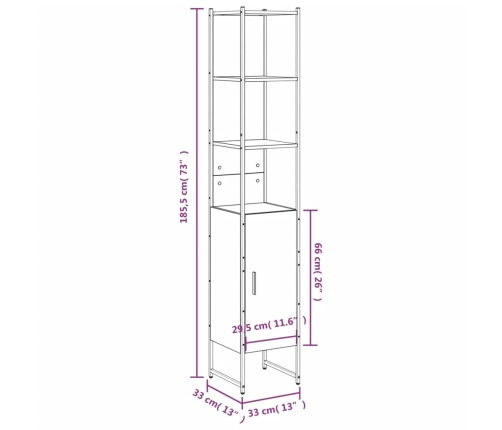 Armario de baño madera de ingeniería gris Sonoma 33x33x185,5 cm