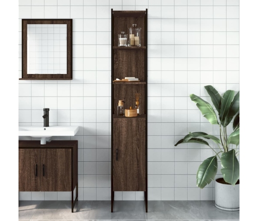 Armario de baño madera ingeniería marrón roble 33x33x185,5 cm