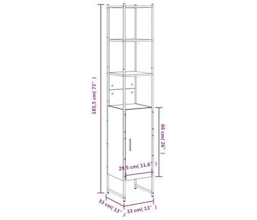 Armario de baño madera ingeniería marrón roble 33x33x185,5 cm