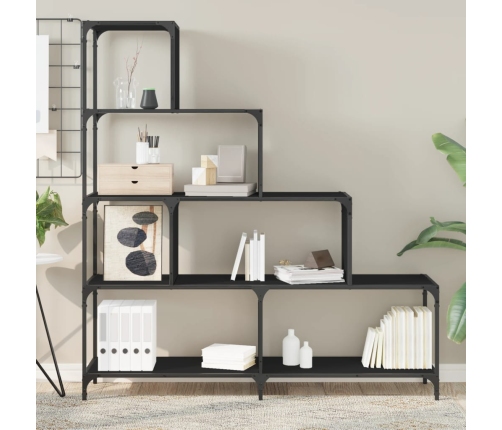 vidaXL Librería con 4 peldaños madera ingeniería negro 139x33,5x149 cm