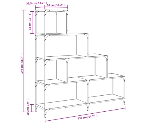 vidaXL Librería con 4 peldaños madera ingeniería negro 139x33,5x149 cm