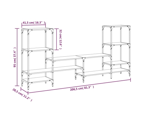 vidaXL Mueble de TV madera ingeniería roble ahumado 206,5x28,5x95 cm