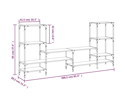 Mueble de TV madera de ingeniería marrón roble 206,5x28,5x95 cm