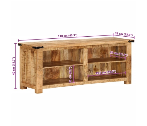 Mueble de TV madera maciza de mango rugosa 110x35x40 cm