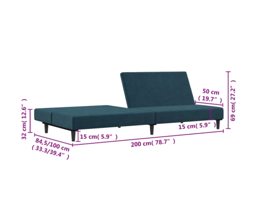 Sofá cama de 2 plazas terciopelo azul