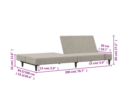 Sofá cama de 2 plazas terciopelo gris claro