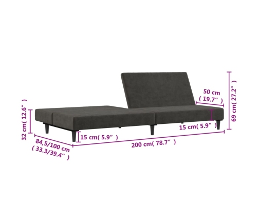 Sofá cama de 2 plazas terciopelo gris oscuro