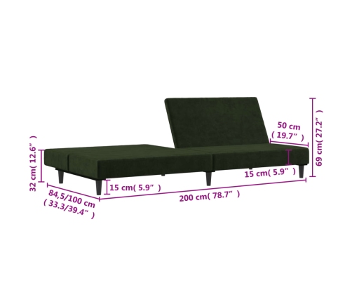 Sofá cama de 2 plazas terciopelo verde oscuro