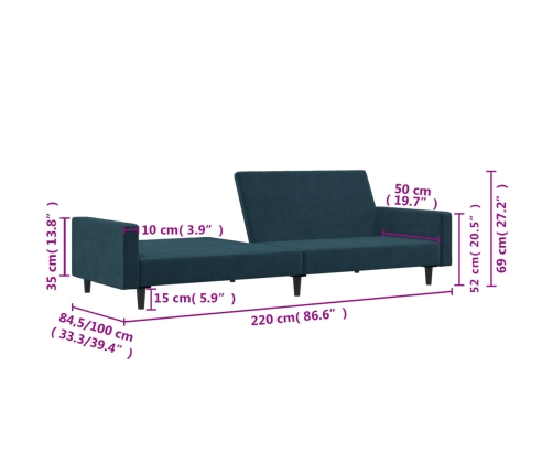 Sofá cama de 2 plazas terciopelo azul