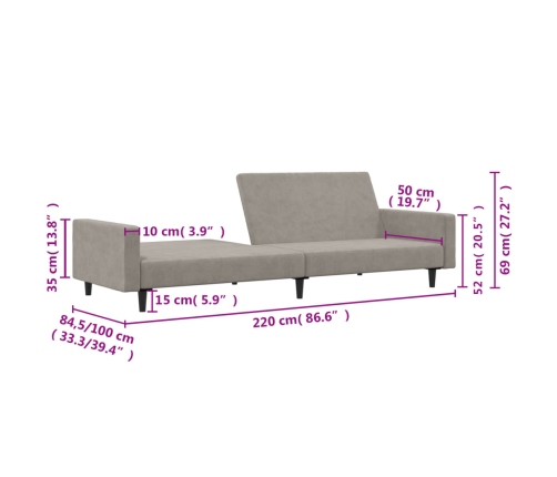 Sofá cama de 2 plazas terciopelo gris claro