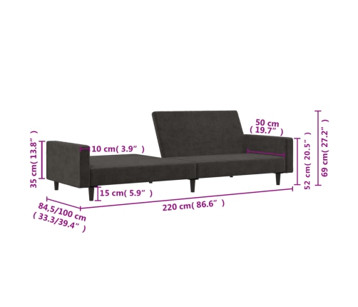 Sofá cama de 2 plazas terciopelo gris oscuro