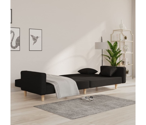 Sofá cama de 2 plazas con dos almohadas tela negro