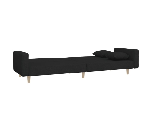 Sofá cama de 2 plazas con dos almohadas tela negro