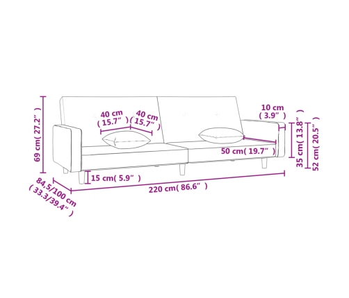 Sofá cama de 2 plazas con dos almohadas tela color crema