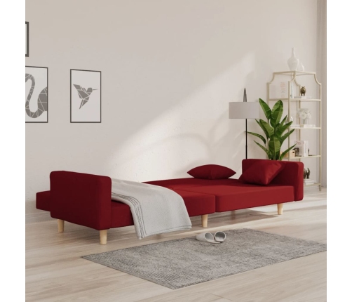 Sofá cama de 2 plazas con dos almohadas tela color vino