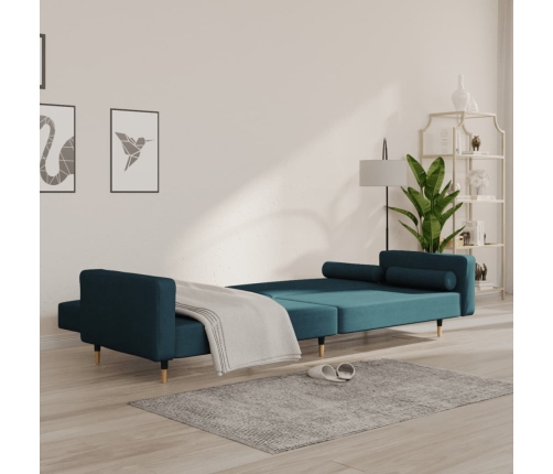 Sofá cama de 2 plazas con dos almohadas terciopelo azul