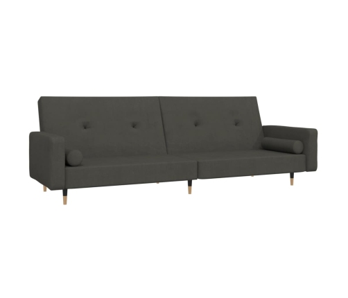 Sofá cama de 2 plazas con dos almohadas terciopelo gris oscuro